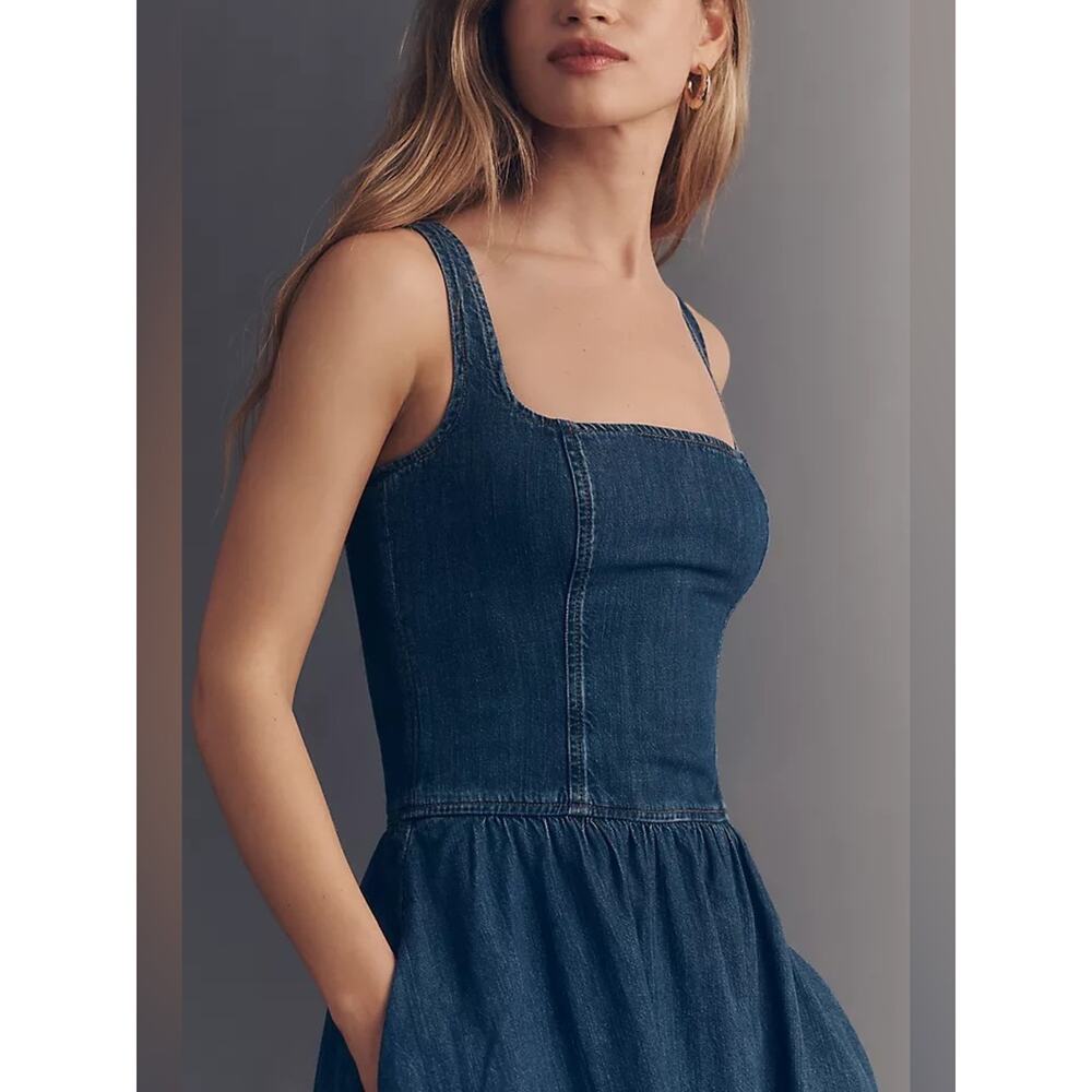 Reformation Janu Denim Midi Dress 10 - Picture 4 of 8